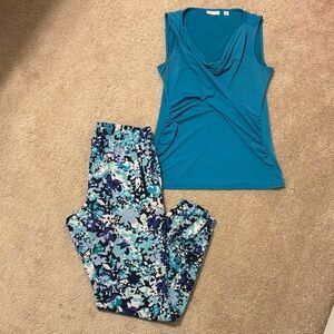 NY&C Teal Sleeveless Top and Multicolor Pants Set